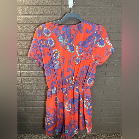 Everly Bright Orange Paisley Wrap Romper - Picture 4 of 5